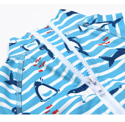 Baby Kids Boy's Zip Printed Whales One Piece Swimming Suit - Little Kooma