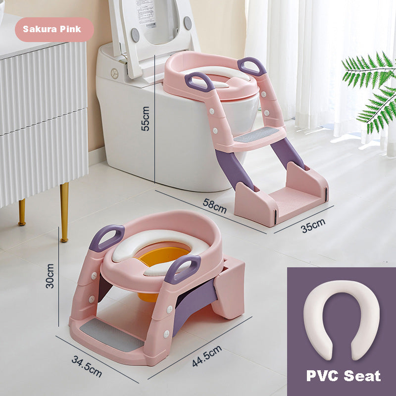 Baby Toddler Kids Boy Girl 2-In-1 Version Potty Training Seat with Ladder Toilet Seat with Step Stools Non-Slip Potty Chair with Splash Guard and Handles - Little Kooma