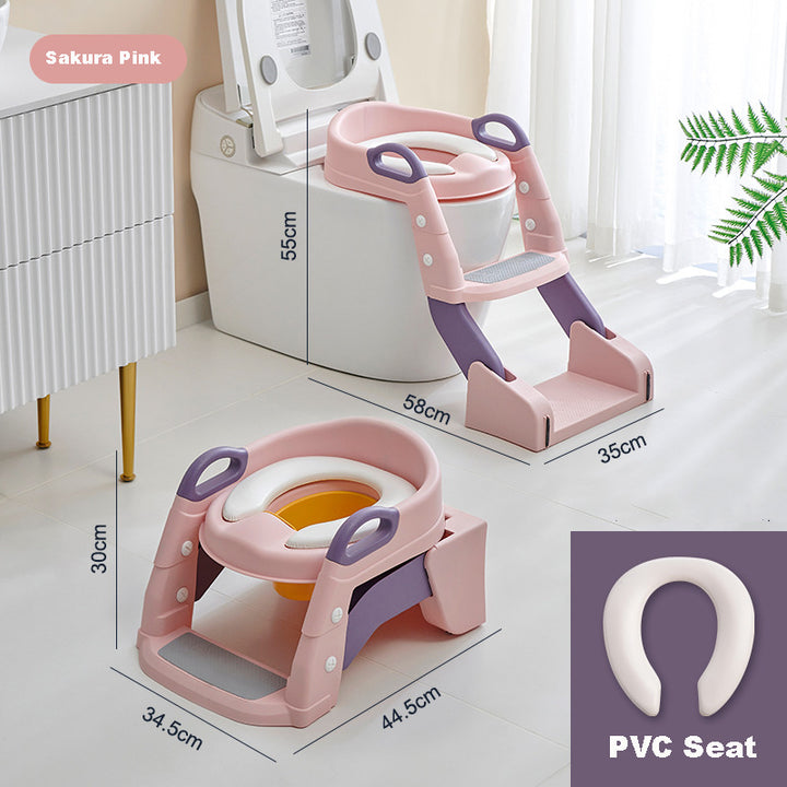 Baby Toddler Kids Boy Girl 2-In-1 Version Potty Training Seat with Ladder Toilet Seat with Step Stools Non-Slip Potty Chair with Splash Guard and Handles - Little Kooma