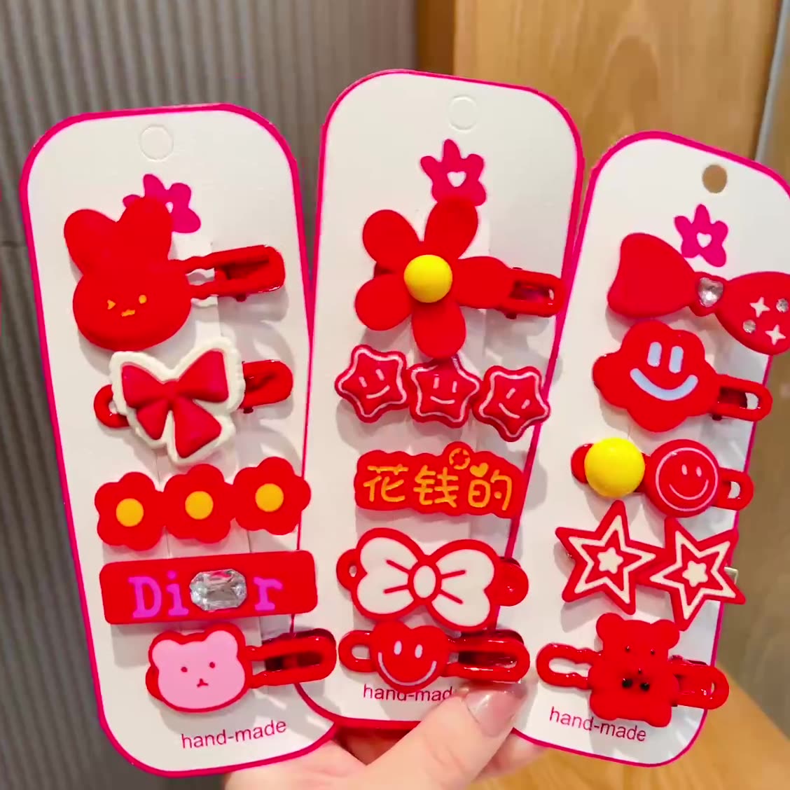Chinese New Year CNY Red Kids Girl's Hair Accessories Bracelets Ear Clips Set - Little Kooma