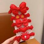 Chinese New Year CNY Red Kids Girl's Hair Accessories Bracelets Ear Clips Set - Little Kooma