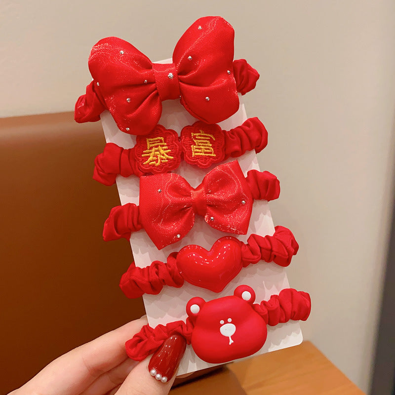 Chinese New Year CNY Red Kids Girl's Hair Accessories Bracelets Ear Clips Set - Little Kooma