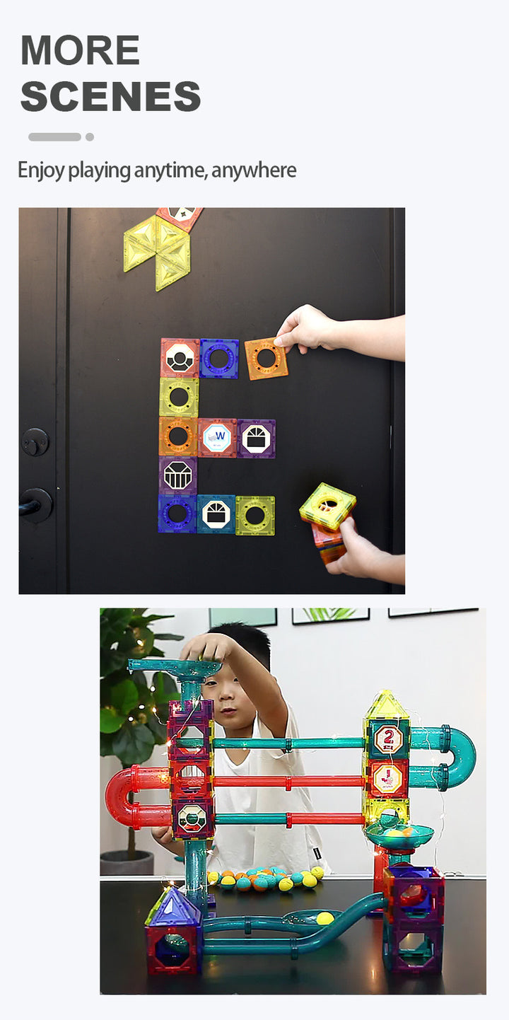 Baby & Kids Magnetic Tiles Building Blocks Set Early Educational Toy w LED Light 3 Years + - Little Kooma