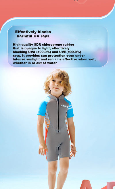 Baby Kids Boy's 2.5MM Comfortable UV Protection Quick-drying Flexible Durable Thermal Short Sleeves Grey One Piece Swimwear Swimming Suit - Little Kooma