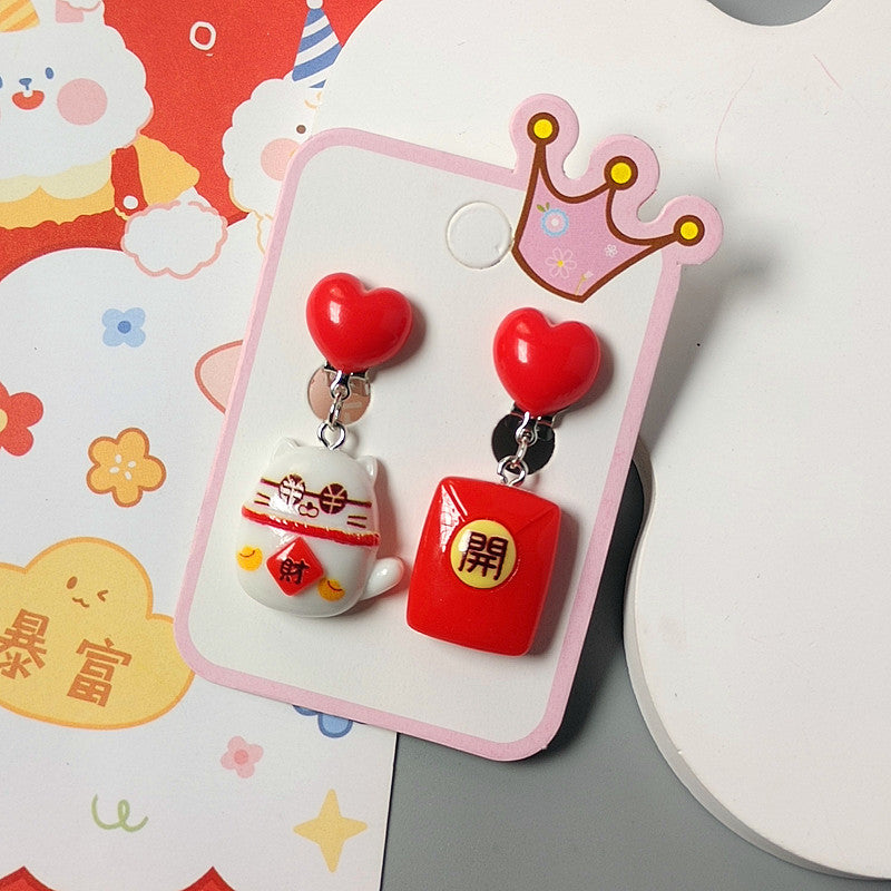 Chinese New Year CNY Kids Girl's Ear Clips Clip-on Earrings - Little Kooma