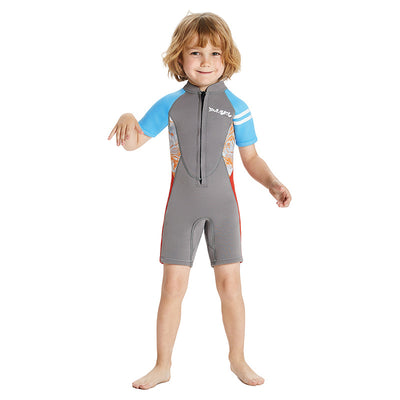 Baby Kids Boy's 2.5MM Comfortable UV Protection Quick-drying Flexible Durable Thermal Short Sleeves Grey One Piece Swimwear Swimming Suit - Little Kooma