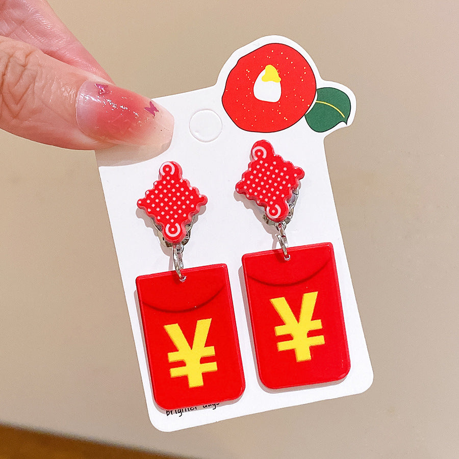 Chinese New Year CNY Kids Girl's Ear Clips Clip-on Earrings - Little Kooma