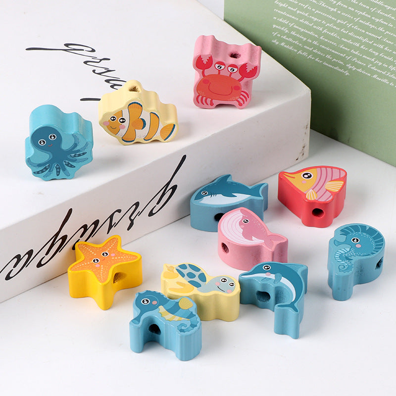 Kids Montessori Wooden Bead Stringing Toy Clearance Sale 3 Years +