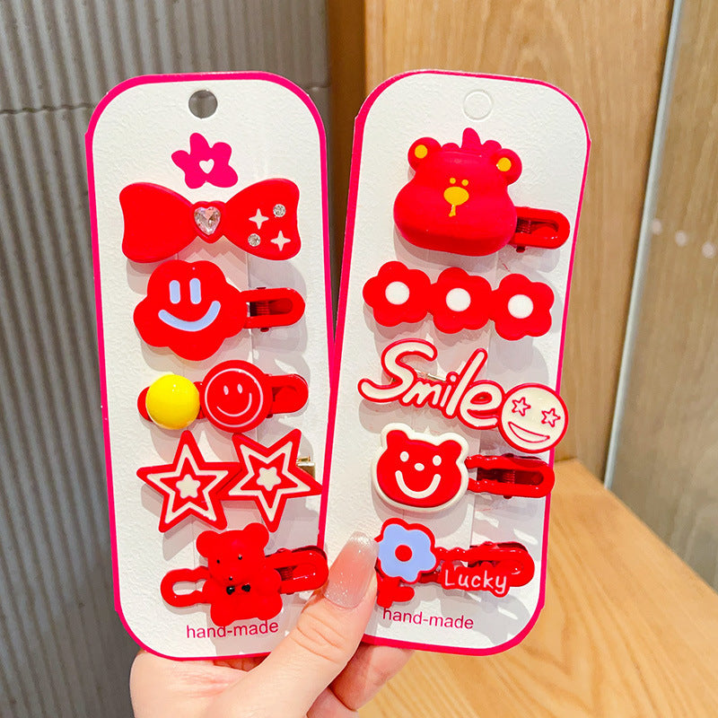 Chinese New Year CNY Red Kids Girl's Hair Accessories Bracelets Ear Clips Set - Little Kooma