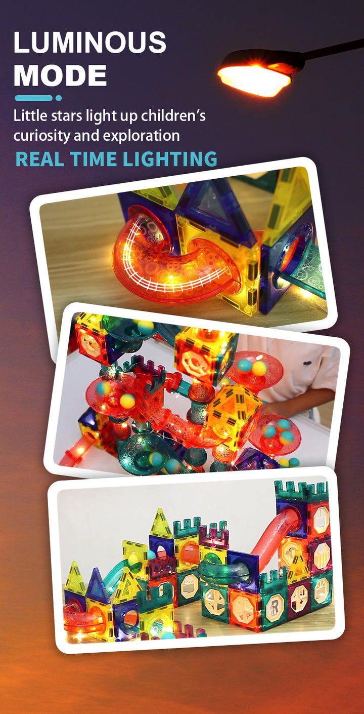 Baby & Kids Magnetic Tiles Building Blocks Set Early Educational Toy w LED Light 3 Years + - Little Kooma