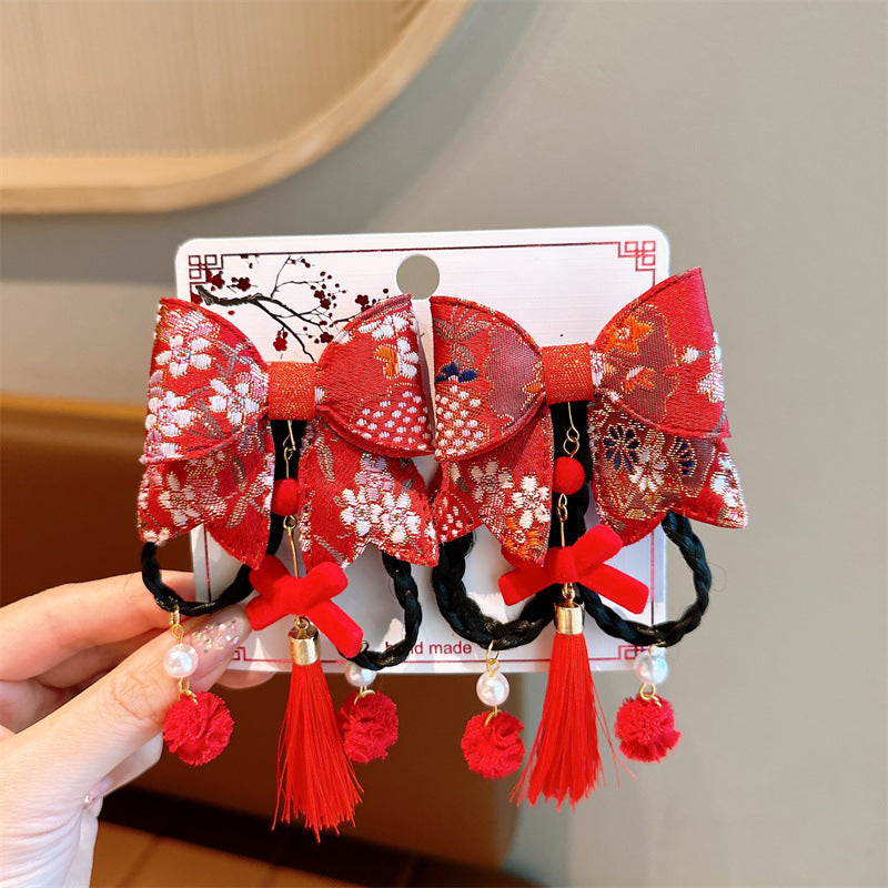 Singapore Souvenir Gift Chinese New Year CNY Red Kids Girl's Crystal Beads Head Clips Hair Accessories - Little Kooma