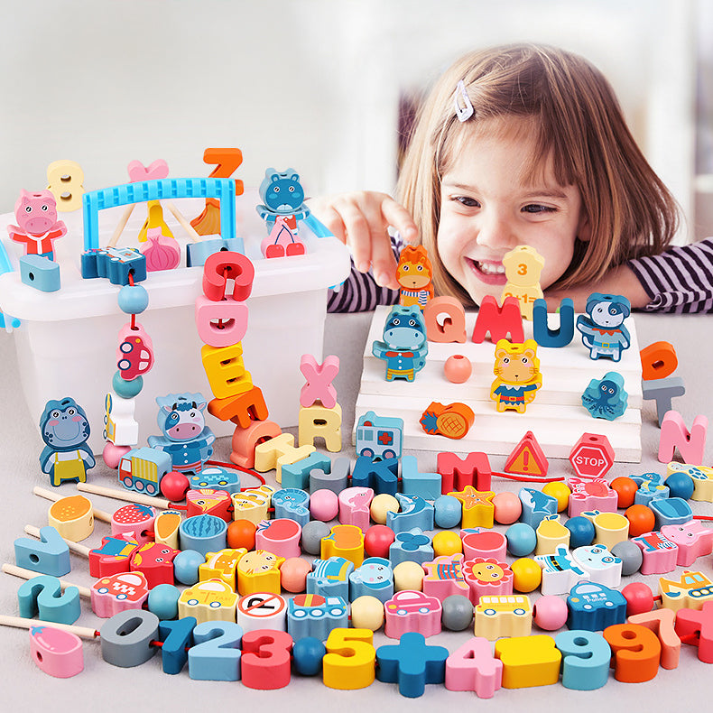 Kids Montessori Wooden Bead Stringing Toy Clearance Sale 3 Years +