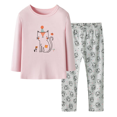 Baby Kids Pajamas Cat Top n Stripe Pants Set - Little Kooma