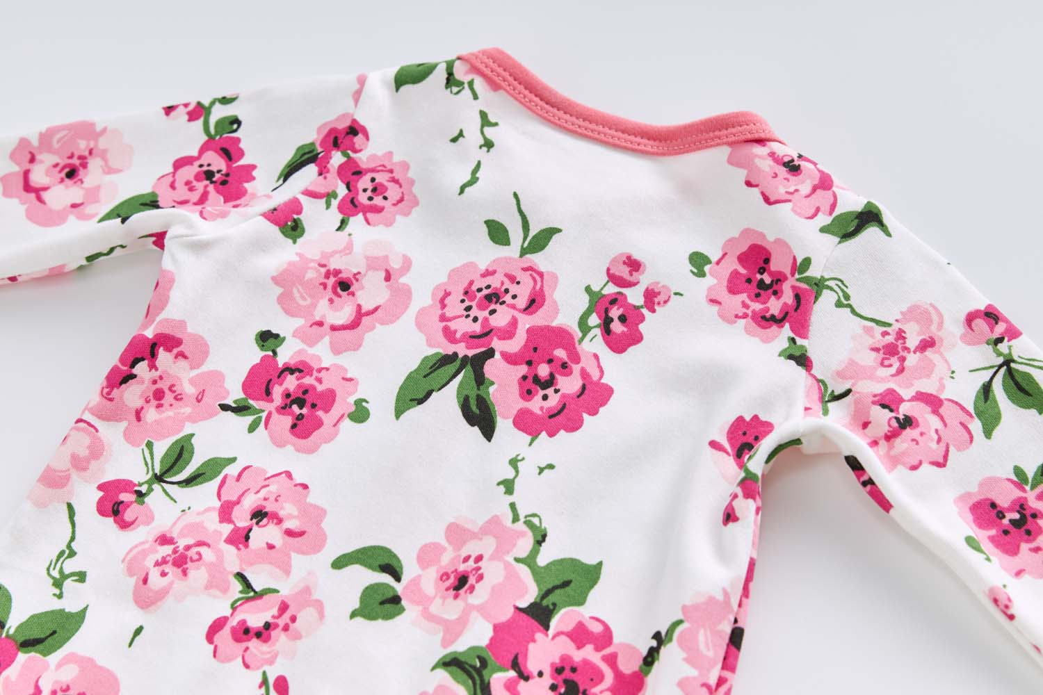 Baby Cotton Sleepsuit Pink Flowers All In One Jumpsuit Feet Cover - Little Kooma