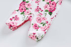 Baby Cotton Sleepsuit Pink Flowers All In One Jumpsuit Feet Cover - Little Kooma