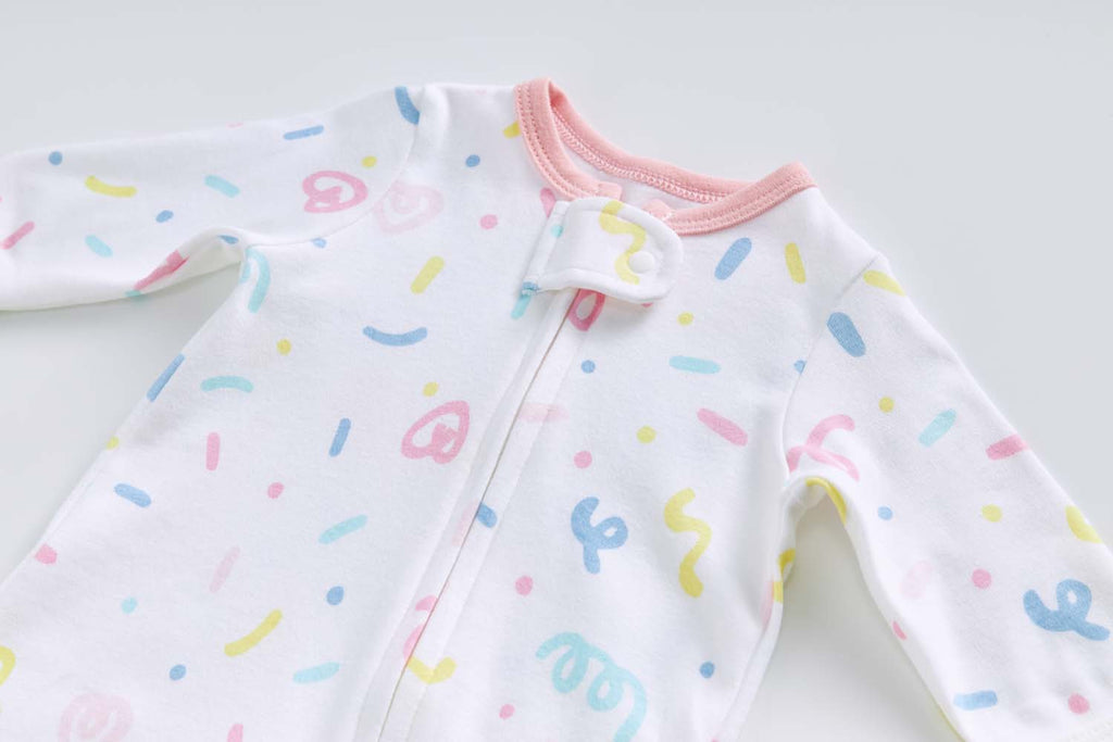 Baby Cotton Sleepsuit Colorful Sprinkles Two Way Zipper All In One Jumpsuit Feet Cover - Little Kooma