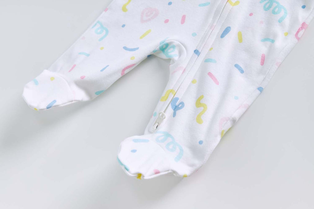 Baby Cotton Sleepsuit Colorful Sprinkles Two Way Zipper All In One Jumpsuit Feet Cover - Little Kooma