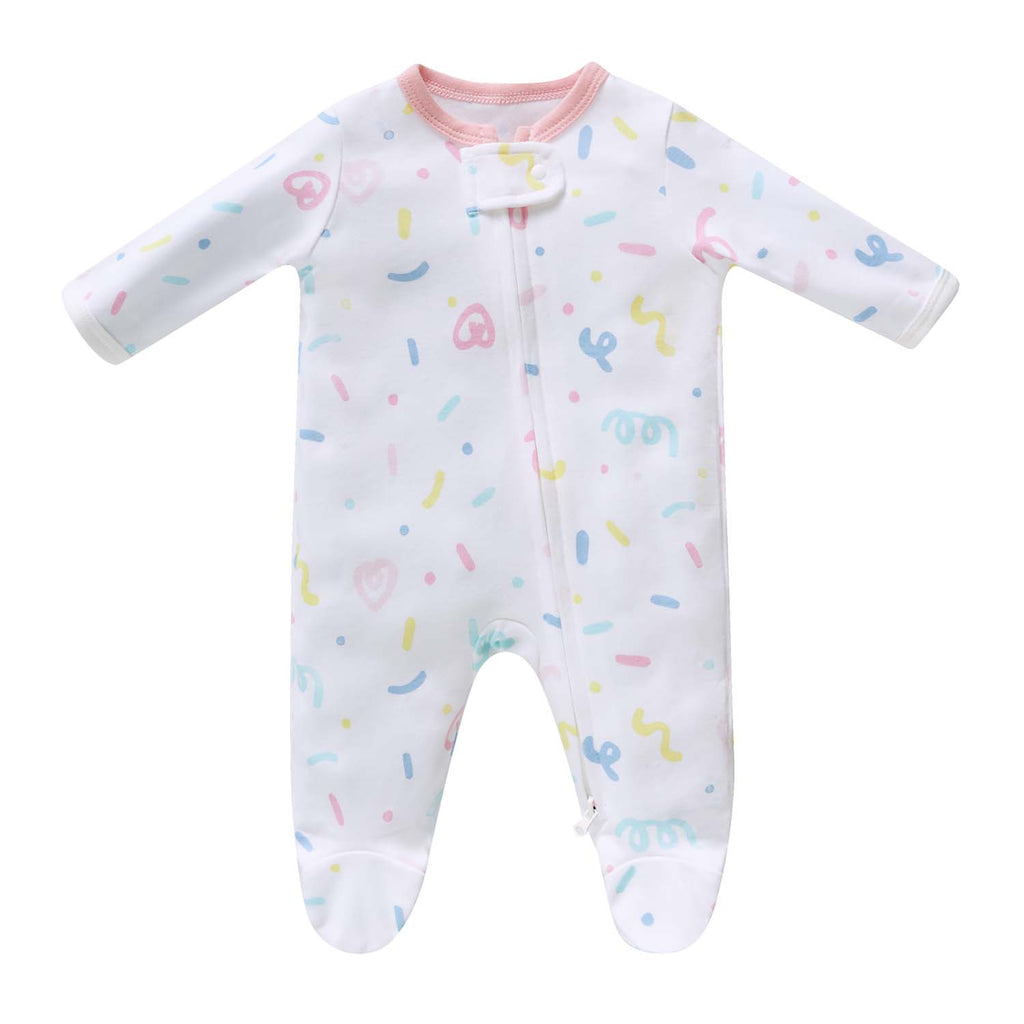 Baby Cotton Sleepsuit Colorful Sprinkles Two Way Zipper All In One Jumpsuit Feet Cover - Little Kooma