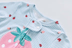 Baby Cotton Sleepsuit Blue Stripes Strawberry Two Way Zipper All In One Jumpsuit Feet Cover - Little Kooma