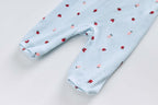 Baby Cotton Sleepsuit Blue Stripes Strawberry Two Way Zipper All In One Jumpsuit Feet Cover - Little Kooma