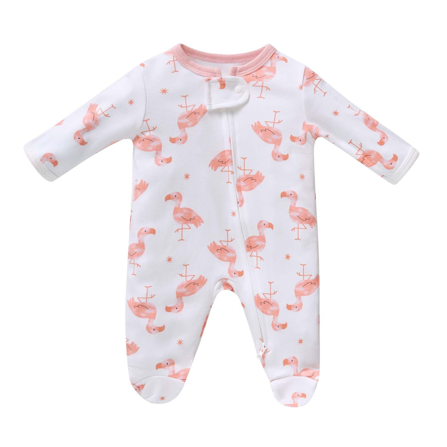 Baby Cotton Sleepsuit Flamingo Two Way Zip All In One Jumpsuit Feet Cover - Little Kooma