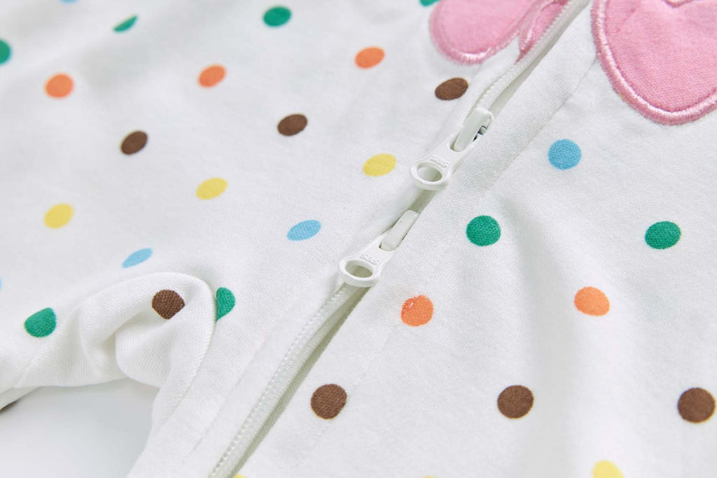Baby Cotton Sleepsuit Polka Dots Cherry Two Way Zipper All In One Jumpsuit Feet Cover - Little Kooma