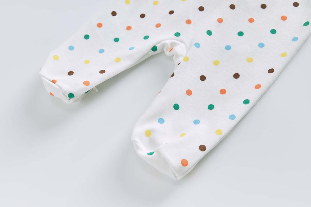 Baby Cotton Sleepsuit Polka Dots Cherry Two Way Zipper All In One Jumpsuit Feet Cover - Little Kooma
