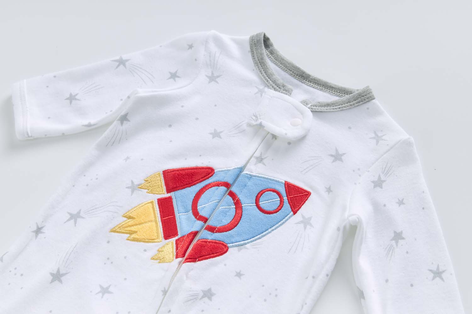Baby Boy Cotton Sleepsuit White Star Excavator Two Way Zipper All In One Jumpsuit - Little Kooma