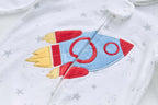 Baby Boy Cotton Sleepsuit White Star Excavator Two Way Zipper All In One Jumpsuit - Little Kooma
