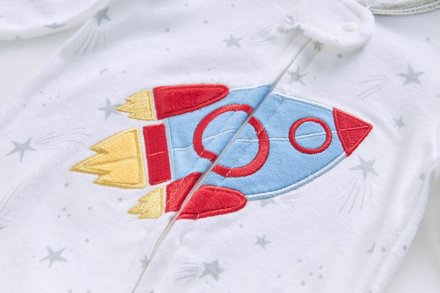 Baby Boy Cotton Sleepsuit White Star Excavator Two Way Zipper All In One Jumpsuit - Little Kooma