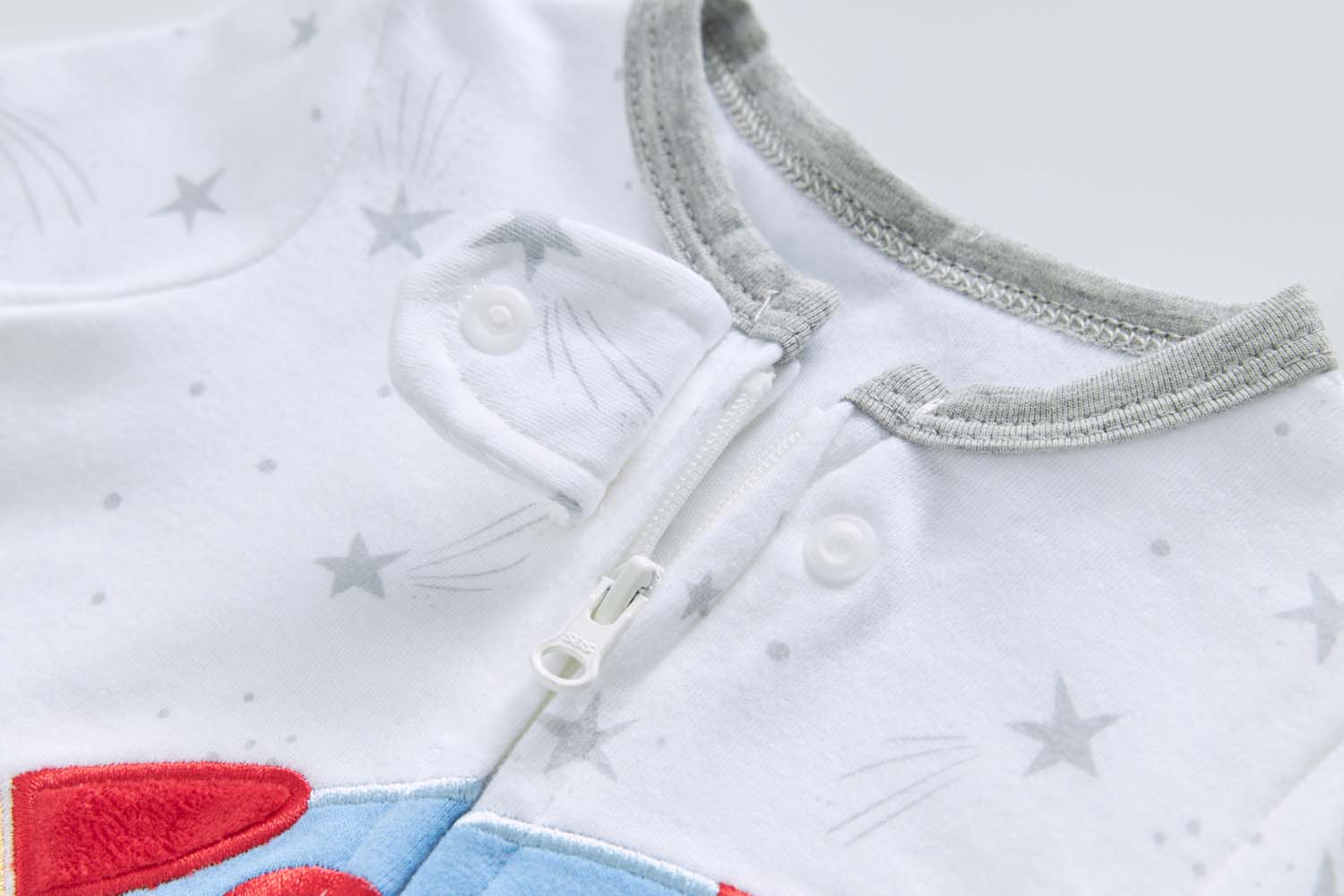 Baby Boy Cotton Sleepsuit White Star Excavator Two Way Zipper All In One Jumpsuit - Little Kooma