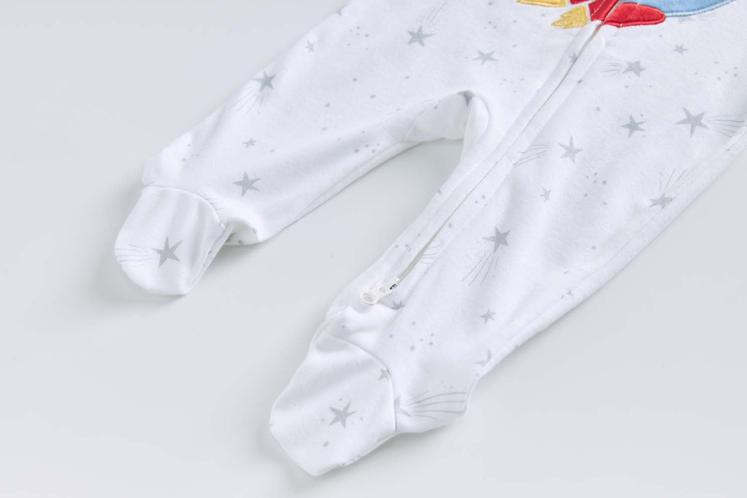 Baby Boy Cotton Sleepsuit White Star Excavator Two Way Zipper All In One Jumpsuit - Little Kooma