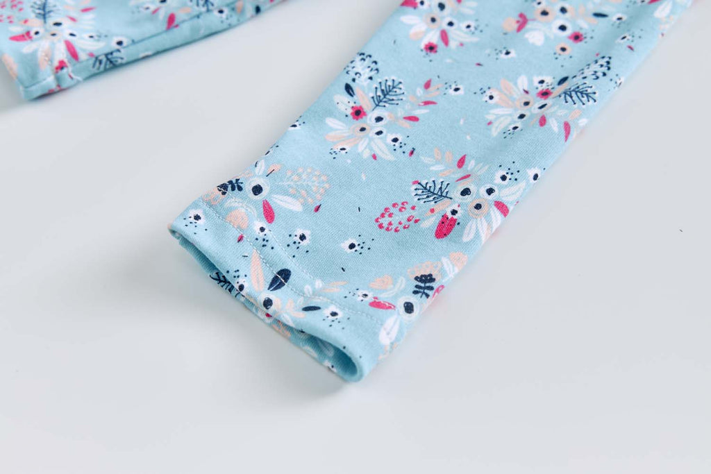 Baby Kids Pajamas Blue w Flowers Bouquet Top n Pants Set - Little Kooma