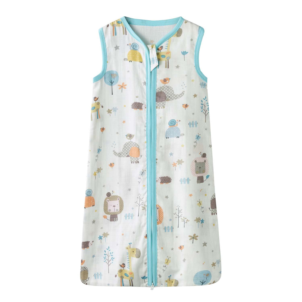 Baby Wearable Muslin Blanket Sleeveless Sleeping Bag 3-Way Zipper White Elephant Lion Giraffe 0.2 TOG - Little Kooma