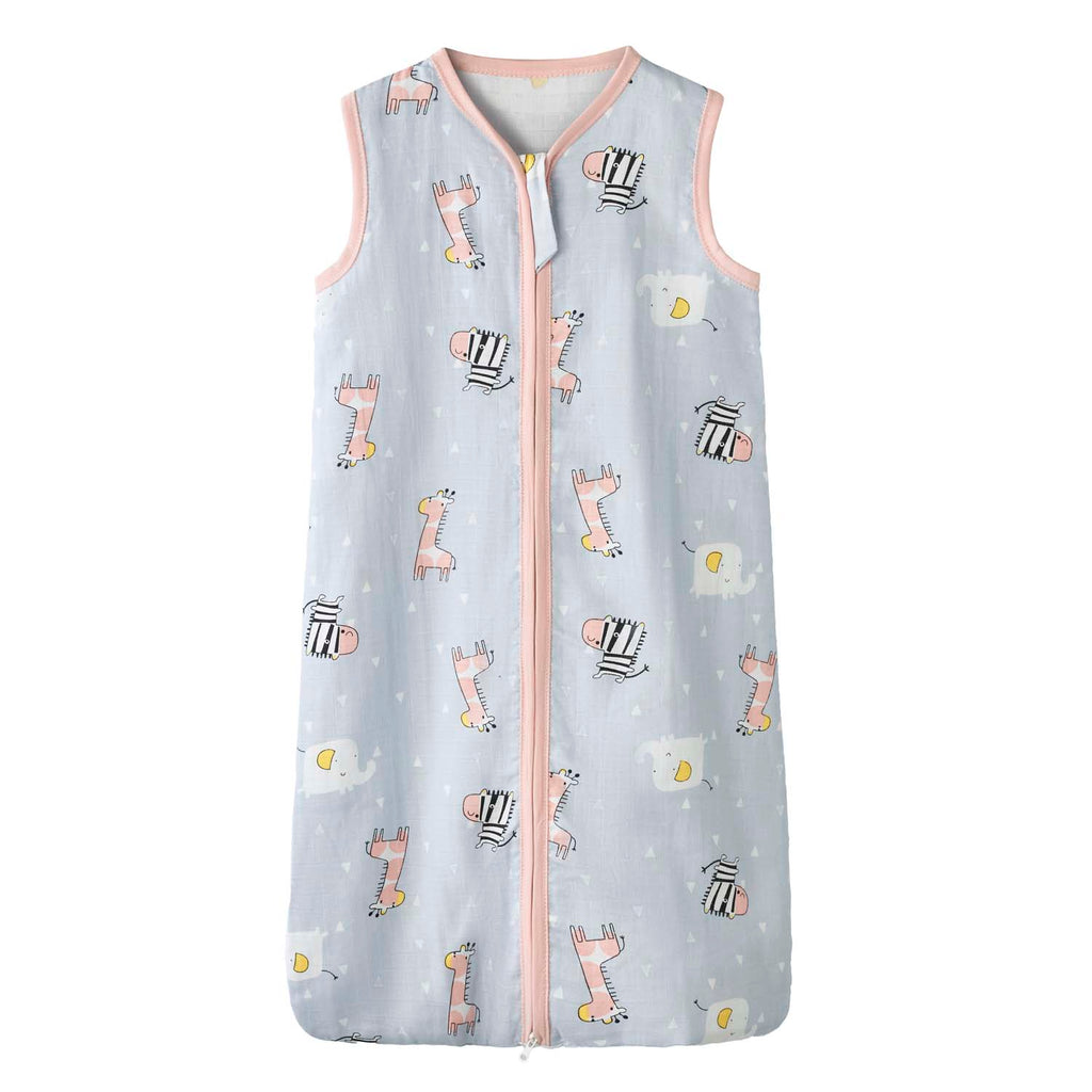 Baby Wearable Muslin Blanket Sleeveless Sleeping Bag 3-Way Zipper Purple Giraffe Zebra Elephant 0.2 TOG - Little Kooma
