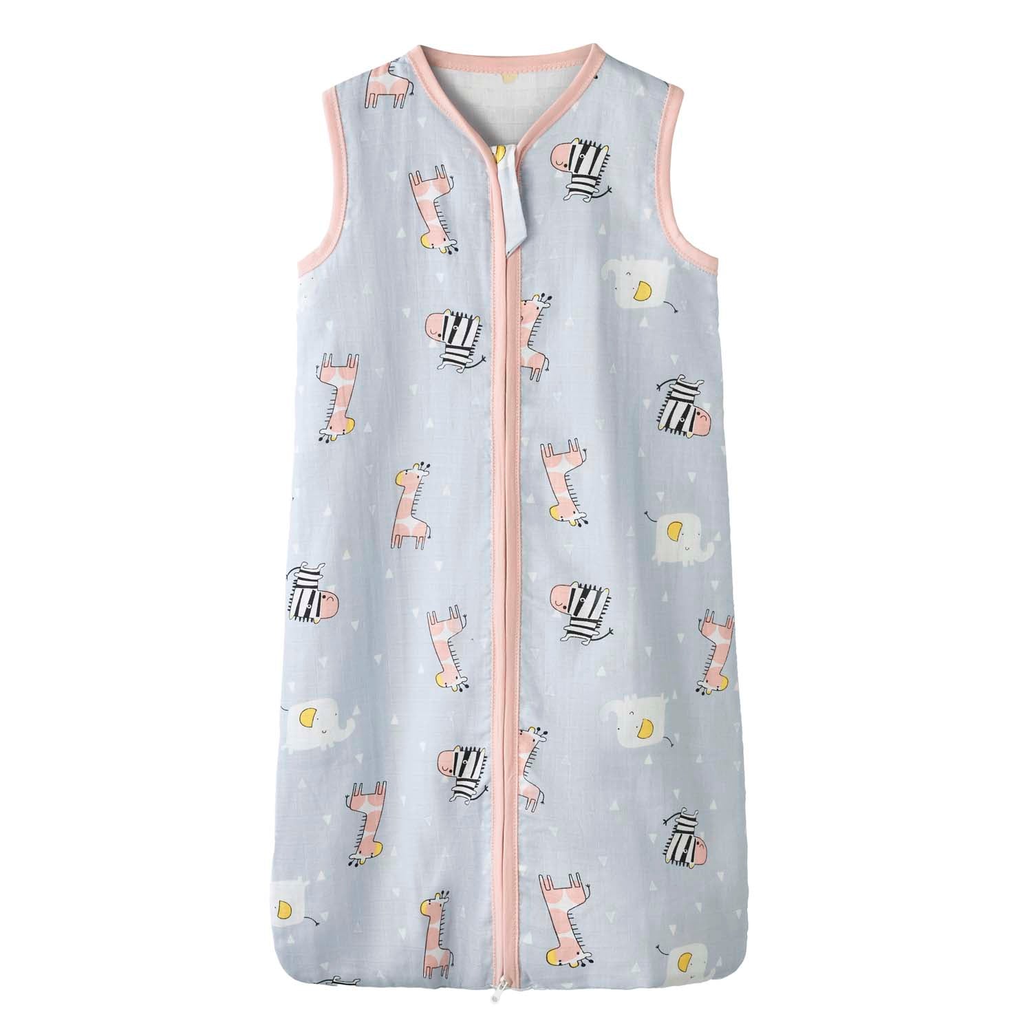 Baby Wearable Muslin Blanket Sleeveless Sleeping Bag 3-Way Zipper Purple Giraffe Zebra Elephant 0.2 TOG - Little Kooma