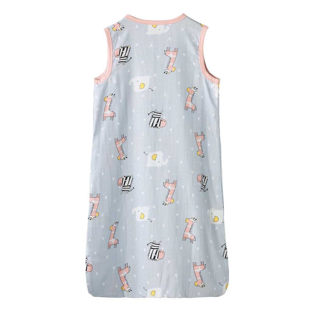 Baby Wearable Muslin Blanket Sleeveless Sleeping Bag 3-Way Zipper Purple Giraffe Zebra Elephant 0.2 TOG - Little Kooma