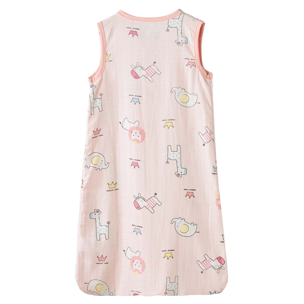 Baby Wearable Muslin Blanket Sleeveless Sleeping Bag 3-Way Zipper Pink Elephant Giraffe 0.2 TOG - Little Kooma