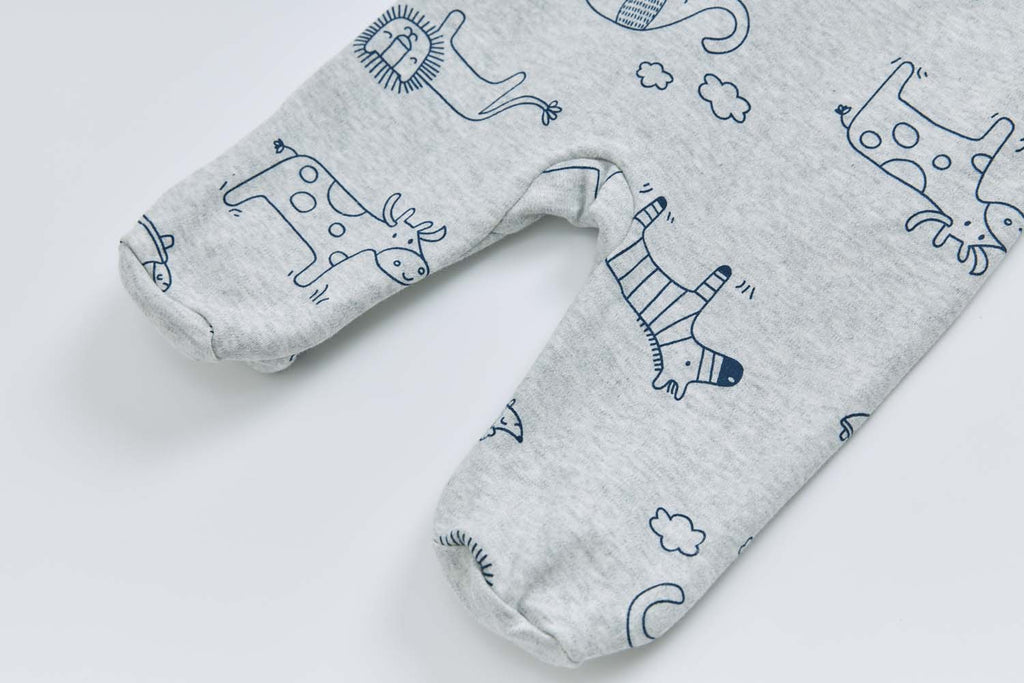 Baby Boy Cotton Sleepsuit Grey Animal Lion Two Way Zipper All In One Jumpsuit - Little Kooma