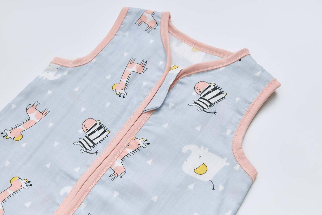 Baby Wearable Muslin Blanket Sleeveless Sleeping Bag 3-Way Zipper Purple Giraffe Zebra Elephant 0.2 TOG - Little Kooma