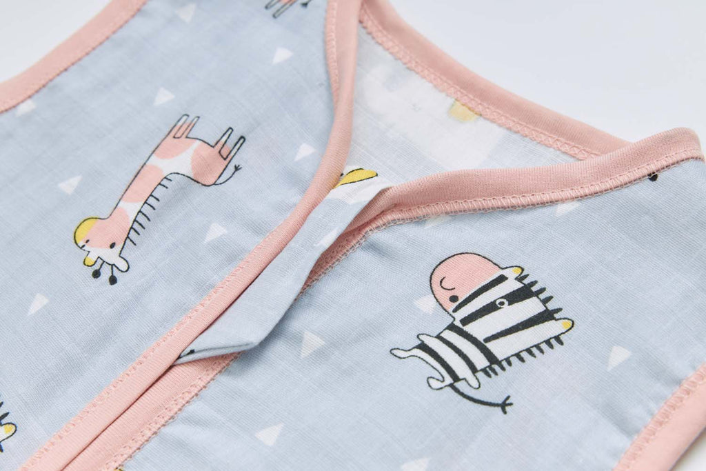 Baby Wearable Muslin Blanket Sleeveless Sleeping Bag 3-Way Zipper Purple Giraffe Zebra Elephant 0.2 TOG - Little Kooma
