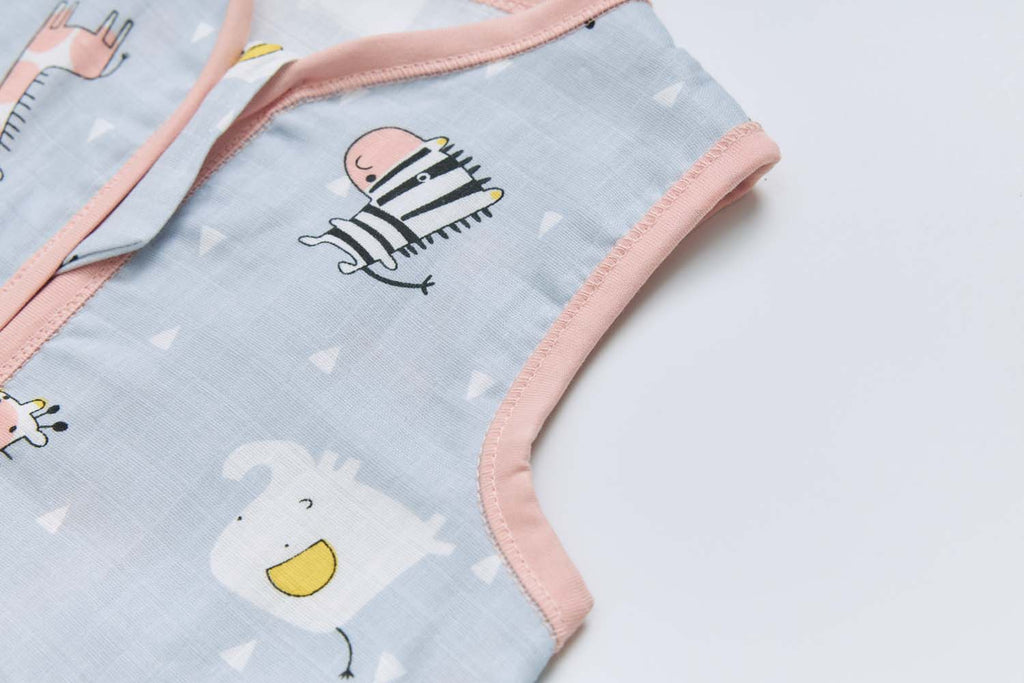 Baby Wearable Muslin Blanket Sleeveless Sleeping Bag 3-Way Zipper Purple Giraffe Zebra Elephant 0.2 TOG - Little Kooma