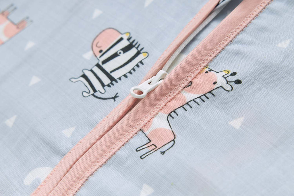 Baby Wearable Muslin Blanket Sleeveless Sleeping Bag 3-Way Zipper Purple Giraffe Zebra Elephant 0.2 TOG - Little Kooma
