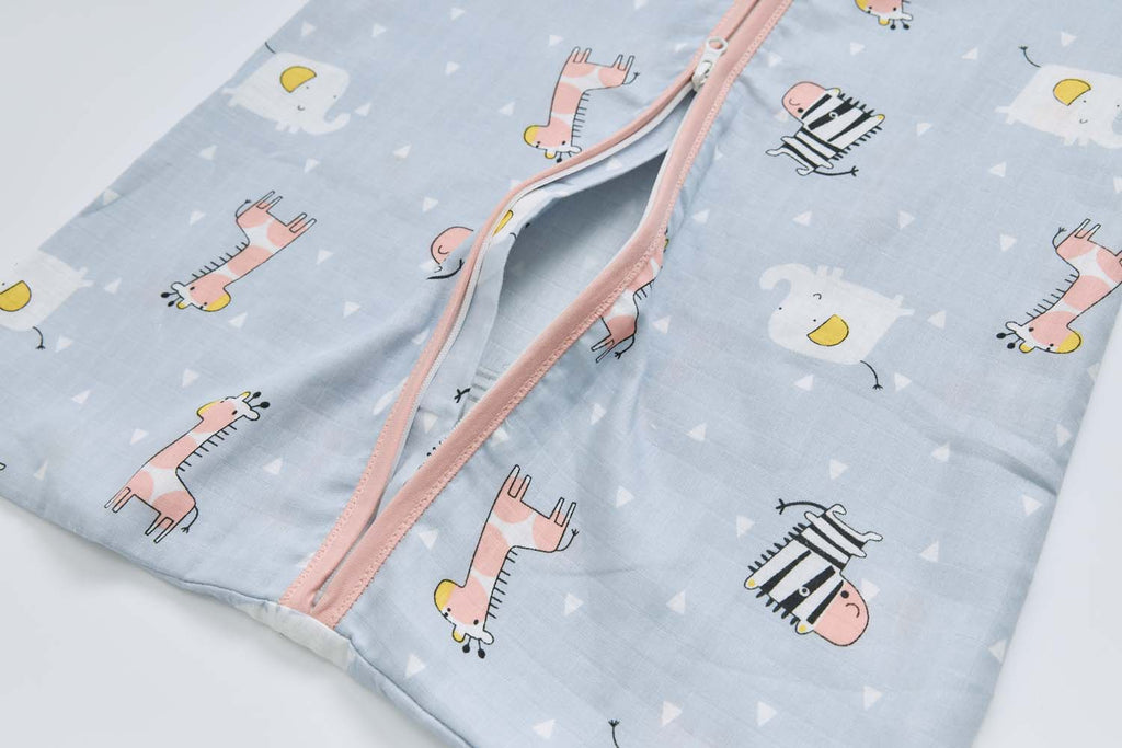 Baby Wearable Muslin Blanket Sleeveless Sleeping Bag 3-Way Zipper Purple Giraffe Zebra Elephant 0.2 TOG - Little Kooma