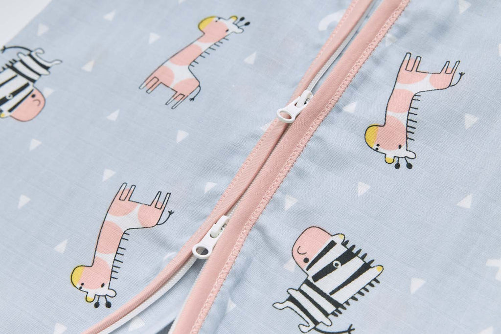 Baby Wearable Muslin Blanket Sleeveless Sleeping Bag 3-Way Zipper Purple Giraffe Zebra Elephant 0.2 TOG - Little Kooma