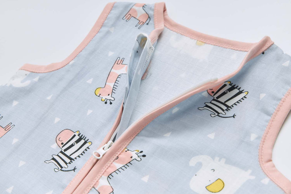Baby Wearable Muslin Blanket Sleeveless Sleeping Bag 3-Way Zipper Purple Giraffe Zebra Elephant 0.2 TOG - Little Kooma