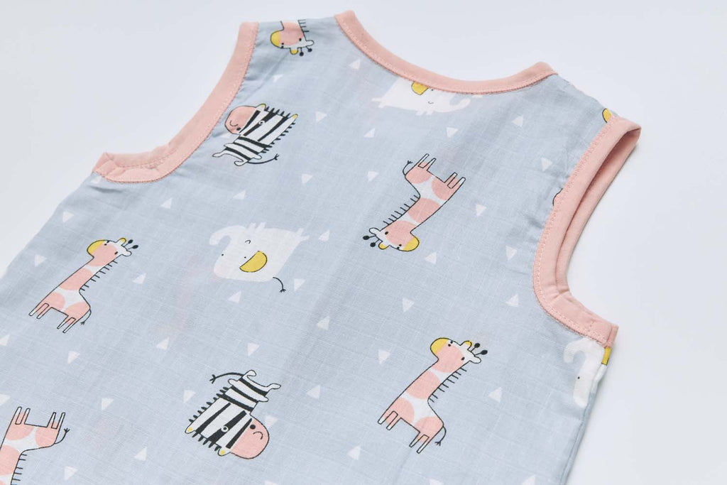 Baby Wearable Muslin Blanket Sleeveless Sleeping Bag 3-Way Zipper Purple Giraffe Zebra Elephant 0.2 TOG - Little Kooma
