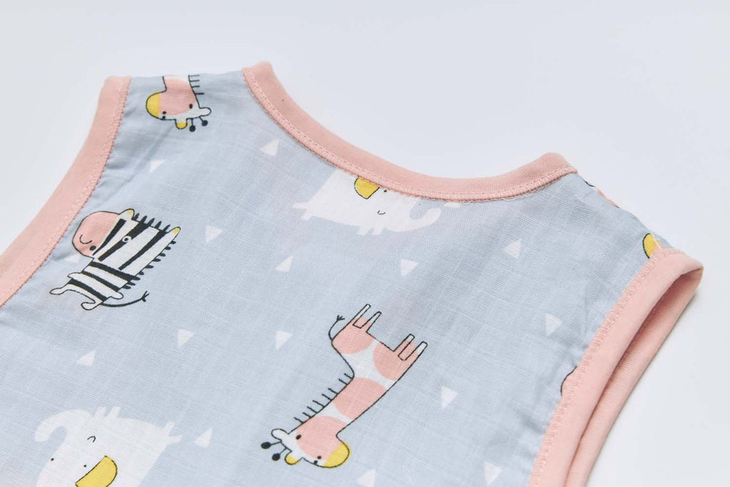 Baby Wearable Muslin Blanket Sleeveless Sleeping Bag 3-Way Zipper Purple Giraffe Zebra Elephant 0.2 TOG - Little Kooma