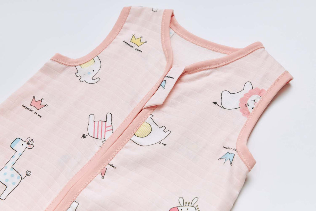 Baby Wearable Muslin Blanket Sleeveless Sleeping Bag 3-Way Zipper Pink Elephant Giraffe 0.2 TOG - Little Kooma