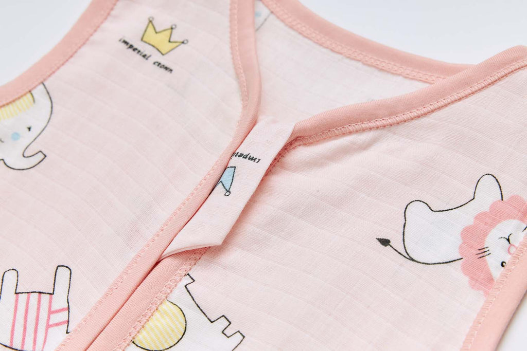 Baby Wearable Muslin Blanket Sleeveless Sleeping Bag 3-Way Zipper Pink Elephant Giraffe 0.2 TOG - Little Kooma
